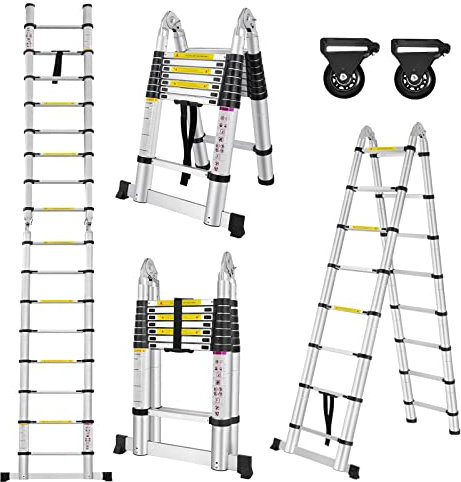 LARS360 Échelle Télescopique de 500cm Échelle Pliante Échelle Multifonction Échelle 16 Echelons Polyvalente Échelle en Aluminium, Charge Max 150KG