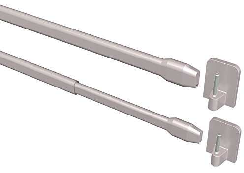 Flairdeco Vitragestangen mit Klebehaken, Scheibenstangen oval, Metall-Kunststoff, Silbergrau, ausziehbar 30-50 cm, 4 Stück