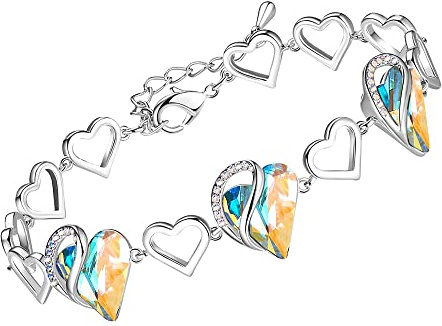 Leafael Bracciale Argento cuore d'amore infinito, bracciali con cristalli curativi, Senza allergie gioielli, Regalo con scatola regalo con estensore catena da 7+2 pollici