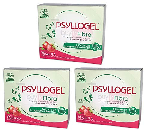 Buyfarma Promo Pack – 3 x Psyllogel Fibra de Psyllium pura al 99% sabor fresa – Favorece la regularidad intestinal – 60 bolsas + regalo a sorpresa