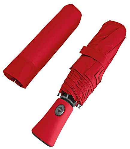 Regenschirm Taschenschirm Rot für Damen mit Auf und Zu Automatik - Regen Schirm Groß Sturmfest - Regenschutz Minischirm Kompakt Leicht - Frauen Umbrella Einfarbig Stumsicher - Durchm 100 cm (Rot)