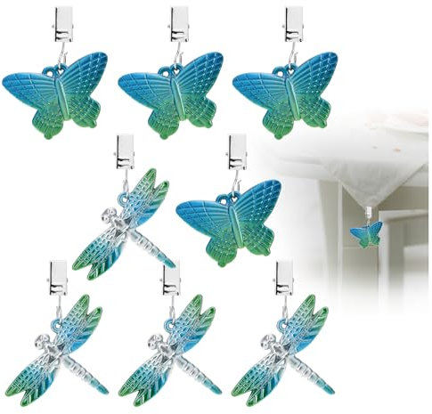 com-four® 8X Tischdeckenbeschwerer - Tischtuchgewichte in Form von Libellen und Schmetterlingen - Tischtuchklammer - jeweils ca. 35g - Tischdeckenklammern (blau + blau)