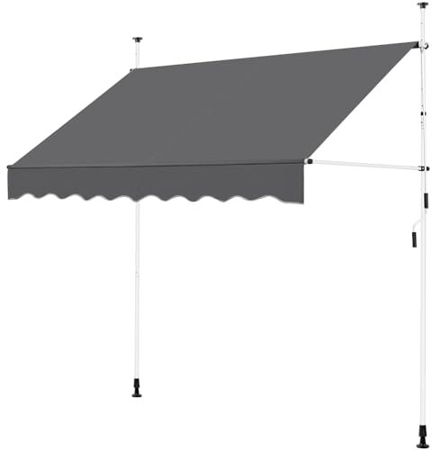 Yaheetech Store Banne Manuel 250 cm Auvent Rétractable Réglable en Hauteur et en Inclinaison avec Manivelle, sans Percement pour Balcon, Terrasse, Jardin Gris