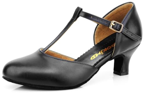 Bokimd Women's T-Strap Latin Salsa Dance Heels Non-Slip Ballroom Character Shoes Wedding Prom Pumps Black