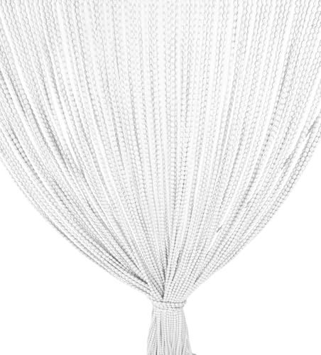 tex family Cortina Mariel de Hilos para Exterior, Antiinsectos y Antirruido, para Puertas y Ventanas, Cuentas de Poliéster, Color Blanco Hielo, Cm. 100x220