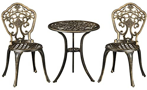 Outsunny Ensemble Bistrot pour Jardin Table 2 Chaises 2 Personnes Bronze | Salon de Jardin 3 Pièces, Aluminium, Table Ronde, Imitation Fer Forgé