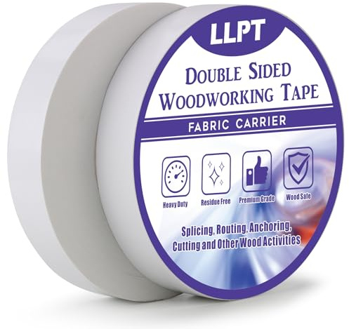 LLPT Dubbelhäftande tejp för träbearbetning 25,4 mm x 27 m x 0,3 mm, varje förpackning med 2 dubbelsidiga snickare klistermärken avtagbar utan rester för trämodell (WT1090W2)
