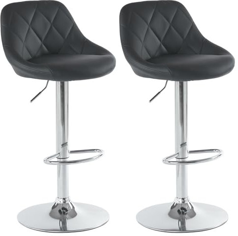 LEADZM Barhocker 2er Set, PU Barstuhl höhenverstellbar, 360° Drehstuhl, Küchenstuhl, Rückenlehne (Schwarz)