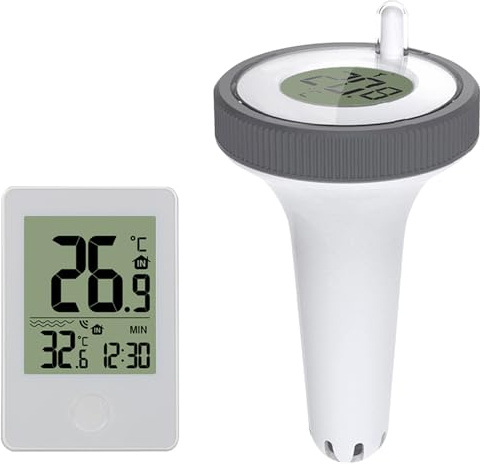 Domigard Pool Thermometer - Funk Wasserthermometer Schwimmend, IP67 Wasserdicht Poolthermometer für 100m Reichweite,Wireless Digital Poolthermometer für Aquarium, Schwimmbad, Spa, Fischpool
