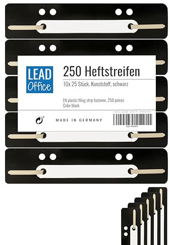 250 Heftstreifen aus Recycling-Karton in 5 Farben, Akten-Dulli farbig sortiert, 10 Bündel á 25 Stück - MADE IN GERMANY, Blauer Engel zertifiziert (250x Kunststoff schwarz)