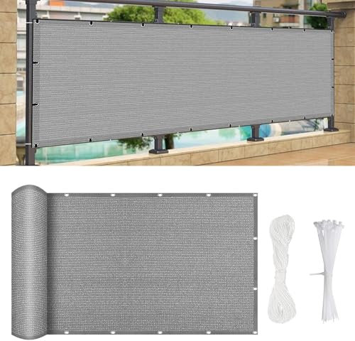 Balkonschutz Balkonabdeckung 100 x 180 cm Windschutz Und Sonnenschutz, Balkonverkleidung Sichtschutz, mit Kabelbinder Und Kordel, für Camping Swimming Pool, Hellgrau