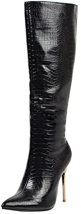 2022 Alta Botas de tacon alto de aguja Mujer Fiesta Zapatos Otoño Invierno Botas de Nieve Leopardo Cómodos Botines Moda Sexy Delgado Botas altas Tobillo Botas Talla grande Stilettos con Punta Aguda
