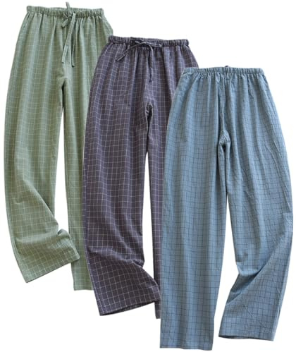 IDORIC Herrpyjamasbyxor ultralätt pyjamasbyxor nattkläder botten byxor med ficka dragsko 3-pack