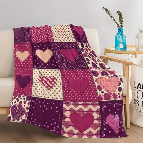 Manta de Tiro Patchwork Vintage para el día de San Valentín Ropa de Cama de Franela Rosa Morado Estampada para sofá Cama Manta de Felpa 70 x 100 cm Manta Decorativa de vellón Manta de Sherpa