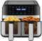 Dual Zone Heißluftfritteuse mit Sichtfenster, 9L XL Kapazität Doppel-Airfryer, 2 Schubladen, Multi-in-1 Kochvorgaben, Touchscreen, Smart und Timer-Funktion, Gesunde Friteuse ohne Öl und fettarmes Koch