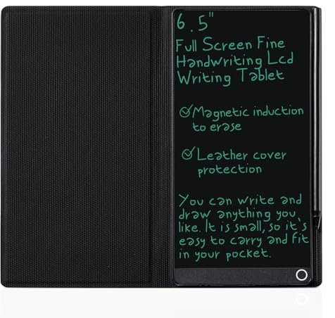 LCD Writing Tablet for Adult: Mini 6.5 Inch Full Screen Digital Notepad with Hall Switch and Tablet Case Reusable Writing Pad Portable Use for Office Study Teaching