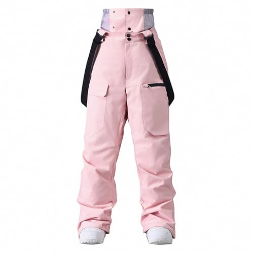 ALSOGO Damen Baggy Skihose Wasserdicht Isolierte Latzhose Winter Herren Snowboard Verstellbare Hosenträger Schneehose Winddicht Outdoor Warme Hose Rosa 2XL