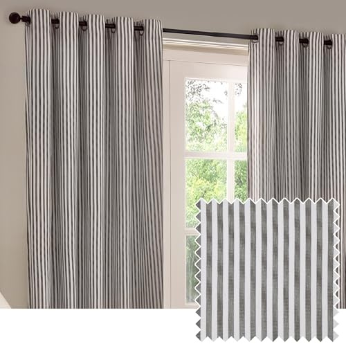 Yard Hebden randig bomull öljett gardin par – grå – 168 x 137 cm