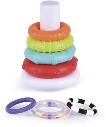 TACHAN - Juego Aros apilables - Pirámide balanceante Anillos - Incluye 7 Anillos - Diferentes tamaños y Texturas (CPA Toy Group 782T00927)