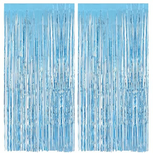 Alaoo Tende Metalliche Feste, 2 Pezzi Tende Metalliche Feste, 1x2m Tenda con Frange di Compleanno, Tende Decorative Lucide per Feste, Adatto per Compleanni, Matrimoni, Feste di Capodanno(Blu)