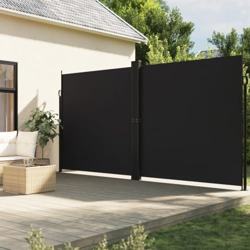 Festnight Doppel Sichtschutz Garten 220x1200 cm Seitenmarkise Ausziehbar Sonnenschutz Windschutz Terrasse Doppelseitenmarkise Sichtschutz Doppelmarkise Balkon Seitenwand Außen Schwarz