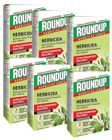 ROUNDUP Herbicida concentrado 1500ml (6x250ml) para todo tipo de malas hierbas | Herbicida de contacto Secante similar al Glifosato |