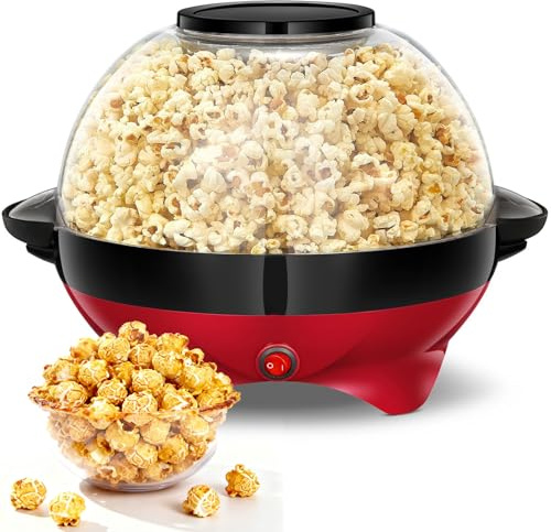 Cozary Popcornmaschine,5L Popcorn-Maker Groß für Zuhause für Zucker, Öl, Butter, mit Abnehmbarer Heizfläche und Antihaftbeschichtung,Deckel als Servierschale, Leise und Schnelle Popcorn Maschine