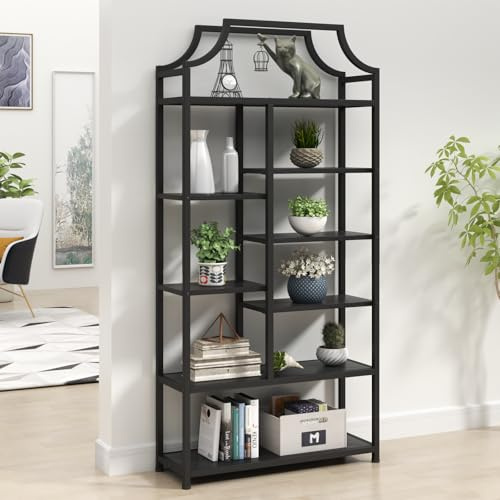 8-Tier Open Shelf Bookcase, 70.87H x 31.5L Lux Etagere Bookshelf, Modern Display Shelf with Black Metal Frame & Shelves,Tall Storage Display for Bedroom, Home Office & Living Room (Black)