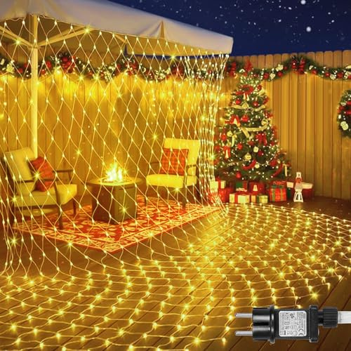 PLODAXE Lichternetz Außen Innen 6x4m, 660 LED Lichterkette Netz mit Timer 8 Modi Speicherfunktion, IP44 Lichtnetz für Büsche Garten Balkon Fenster Hochzeit Weihnachtsdeko, Warmweiß