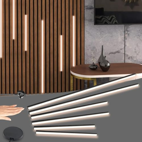 LED Wall Panel Lights Black, Wood Slat Wall Panel Strip Light, 3000K Touch Switch Dimmable LED Recessed Lighting for Living Room Bedroom Bathroom Stairs, 6PCS, 40cm,60cm,90cm,White[Energy Class A]