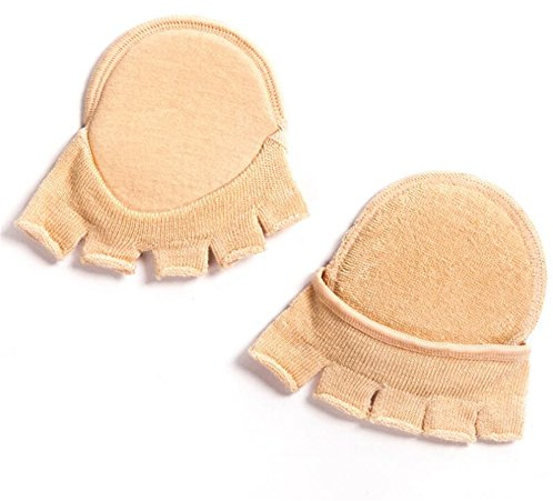 Open Five-Toes Socks Forefoot Pads, Women Anti-Slip Breathable Sweat-Absorbent Peep Toe Half Socks Cushions, Forefoot Toe Separating Correction Socks No Show Heelless Toe Socks (Skin)