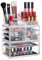 Relaxdays Make Up Organizer mit Schubladen, stapelbarer Schmuckkasten, Acryl Schminkaufbewahrung, transparent-gold