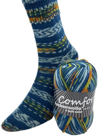 Comfort Wolle Comfort Sockenwolle 100gr Knaul 4-Fach 420m Premium Strumpfgarn Made in Italy mit großer bunter Farbauswahl (66-02)