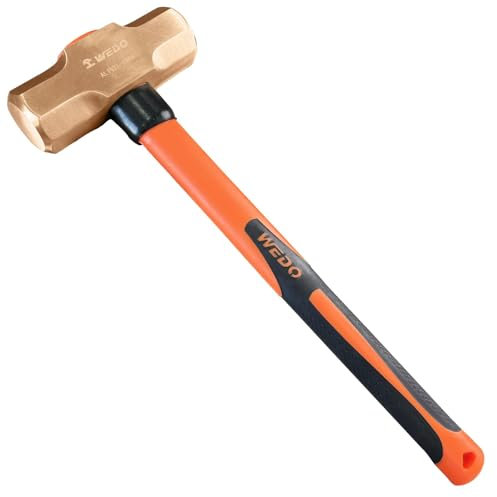 WEDO Martillo de trineo sin chispas con mango de fibra deVidrio,martillo de demolición de seguridad sin chispas,resistente a losgolpes,cobre berilio,DIN BAM FM,tamaño 12lb,35.4 pulgadas de longitud