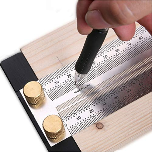 QeeHeng Regla T de Acero Inoxidable de Alta Precisión, Regla de Carpintero con Agujeros Cuadrados, Herramienta de Medición Profesional para Trabajos de Carpintería y Bricolaje (400 mm)