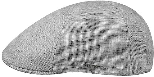 Stetson Texas Just Linen Flatcap Damen Herren Made in EU Leinen Baumwolle gefüttert Schirmmütze sechsgeteilt Metall-Emblem Frühling Sommer grau-meliert L (58-59 cm)