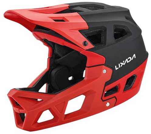 Lixada Casque de vélo de montagne intégral pour adulte, casque de course de descente, VTT pour homme/femme, casque de vélo de montagne adulte avec visière sur 31 aérations, tour de tête de 59 à 61 cm.