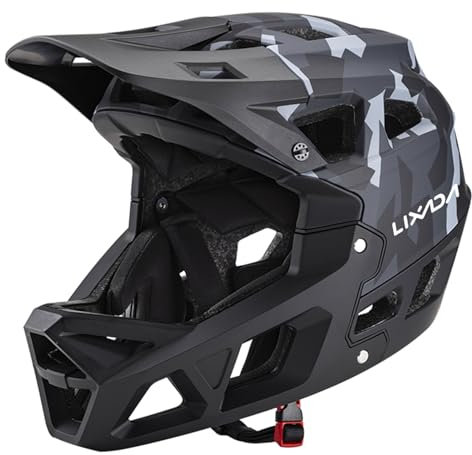 SHUAIGUO Full Face Mountain Bike Helmet Adult Racing Downhill MTB Helmet for Men/Women Adult Mountain Bike Helmet with Visor Over 31 Vents,for head circumference 55-58cm (Camouflage Grey & M)