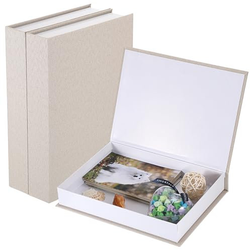 SUMTree 3 Stück Foto Organizer Box Magnetisch Geschenkboxen Dekorative Bücherboxen Andenken Aufbewahrungsboxen Modern Beige Erinnerungsbox für Fotos, Bildern, Karten, Kunstwerke, Urkunden 25X18X4,5 cm