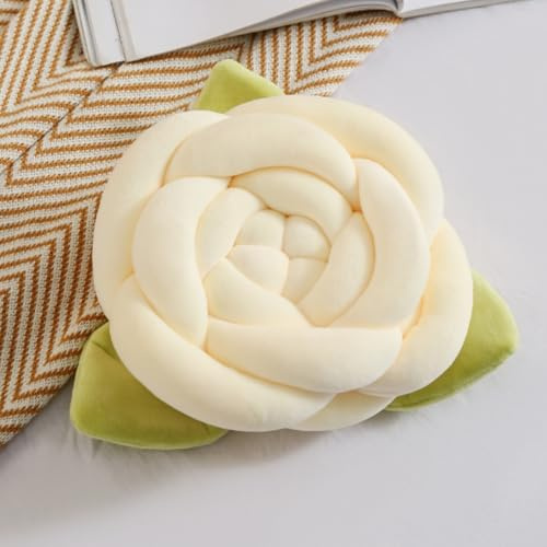 OUKEYI Soft Knot Ball Pillow,7.8 Inches/20cm Rose Knot Pillow Sofa Hand-woven Velvet Plush Pillow, Kids Cuddle Cushion (Milk White)