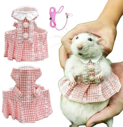 SMOLKITH - Vestido elegante de rata, con botones, cierre de ajustable, suave y cómodo, adecuado para mascotas pequeñas como cobayas, suricatos, ardillas (vestido de botones a cuadros rosa, talla M)