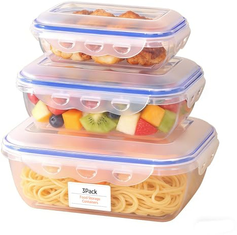 VINATO Set di 3 Contenitori per Alimenti da 580ml, 1300ml e 2500ml - Senza BPA, Impermeabili, Impilabili, per Microonde e Lavastoviglie