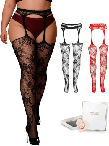 comeondear Collant Ouvert Entrejambe Sexy Femme Érotique Resille XS-5XL | Grande Taille 40-120Kg,Bas Pour Porte Jarretelle,Collants Dentelle,Bas Hauts de Cuisse,Lingerie