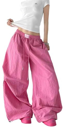 Skateboard Frog Pantalon Cargo Baggy Femme Y2K à Taille Élastique Jambe Large Rayures Contrastées Séchage Rapide Style Parachute Pants