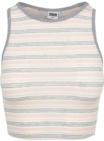 Urban Classics Damen Ladies Rib Stripe Cropped Top Top,, per pack Mehrfarbig (pink/white/grey 01313), Medium (Herstellergröße: M)