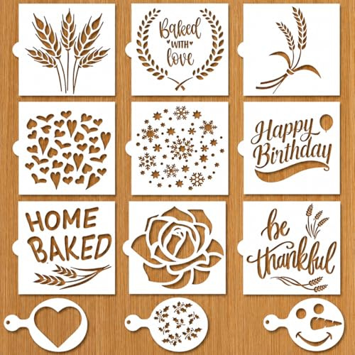 Artisan Bread Stencils for Sourdough, Cake, Pie & Cookies - Decorate with Your Own Unique Design - Baking Stencil Set Incl. Classic Wheat, Hearts & More, Bonus Small Coffee/Cookie Stencils