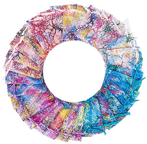 100 Stück Organza Geschenktüten, 7 x 9 cm Korallenmuster Organza Taschen Kordelzug Candy Bag Mischfarbe Hochzeitsbevorzugungstaschen Schmuckbeutel für Hochzeitsfeier Babyparty 4 Farben