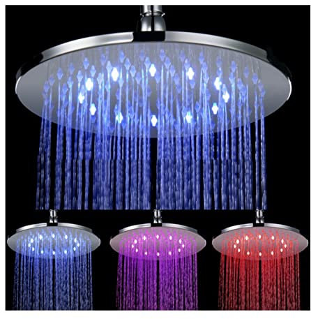 Ksunun Soffione Doccia a Pioggia LED 8 Pollici Doccia Fisso Round Testa di Doccia a Pioggia Alta Pressione con Getti in Silicone Anticalcare, Controllo della Temperatura 3 Colore Cambiando
