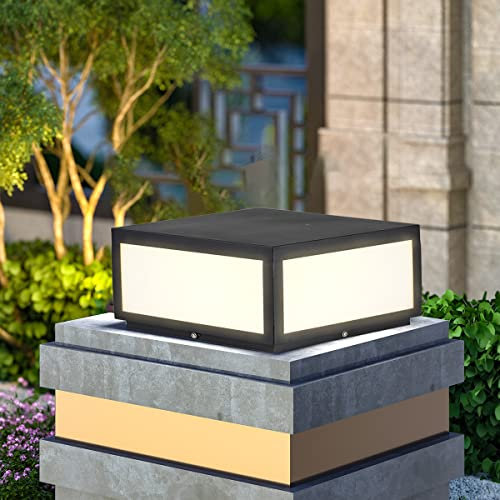 AILICIN Outdoor Modern Stainless Steel Post Light, LED Fence Deck Cap Light Lantern Column Lamp for Flat Surface Patio Garden Decoration with IP54 Waterproof E26 Bulb… (9.85 * 6.5【25 * 16.5CM】)