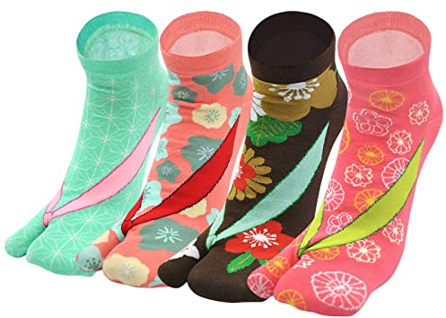 ZAKASA Calzini Donna Corti Cotone: Calzini con Dita Separate Donna per Infradito,Flip Flop Tabi Toe Calze,Tabi Giapponesi Calzini con Alluce Separato a 2 Dita,aglia 35-41,4 paia